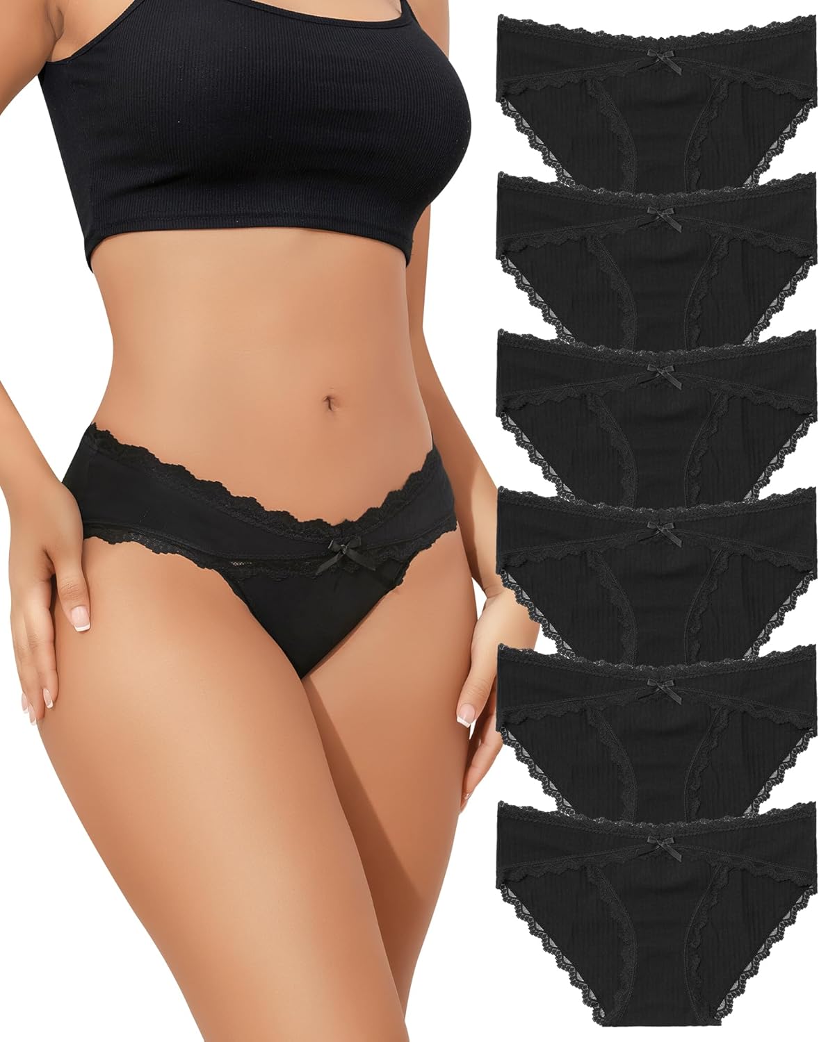 LEVAO Womens Underwear Cotton Cheeky Bikini Panties for Women Lace Stretch Hipst...