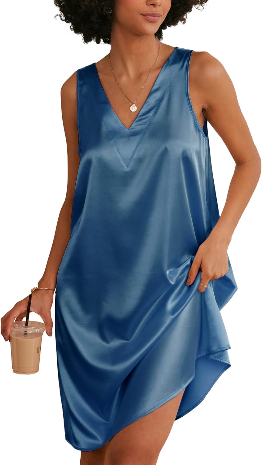 Ekouaer Women's Satin Silk Nightgown, Special Nightie with V Neck, Innovative Ta...