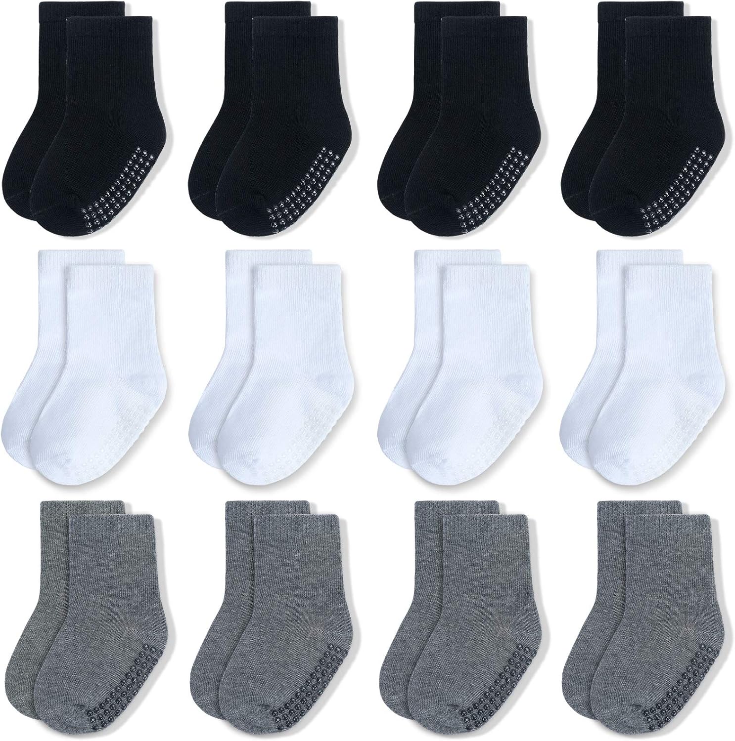 JAKIDAR 12 Pack Baby Socks Cotton Crew Toddler Socks Grips Non Slip Bottom Kids...