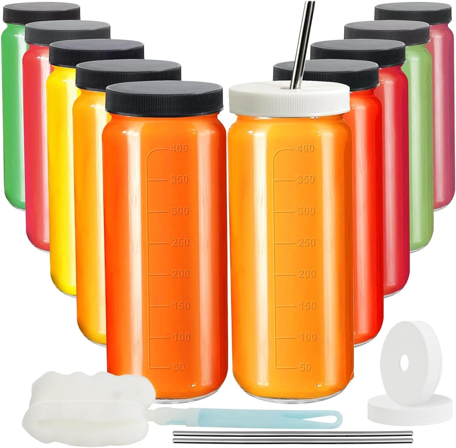 Title: Best Ruckae 16oz Juice Bottles, High-Quality Glass Bottles with Lids, Spe...