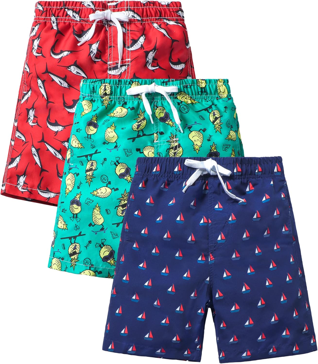 **Best Rolimaka 3 Pack Boy's Swim Trunks, Special Kid Board Shorts with Mesh Lin...