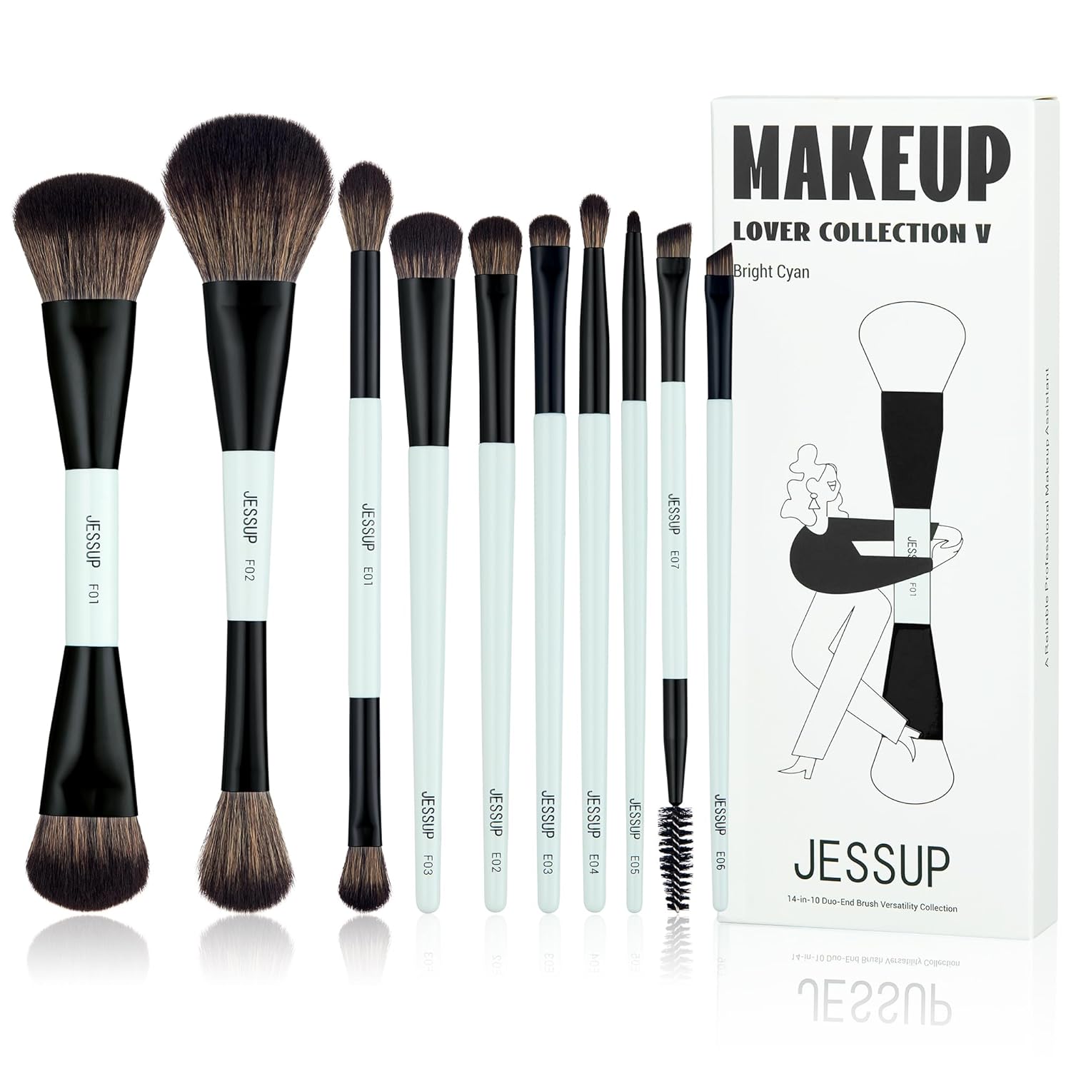 Jessup Makeup Brushes Set 10pcs, Double Sided Foundation Contour Blush Highlight...