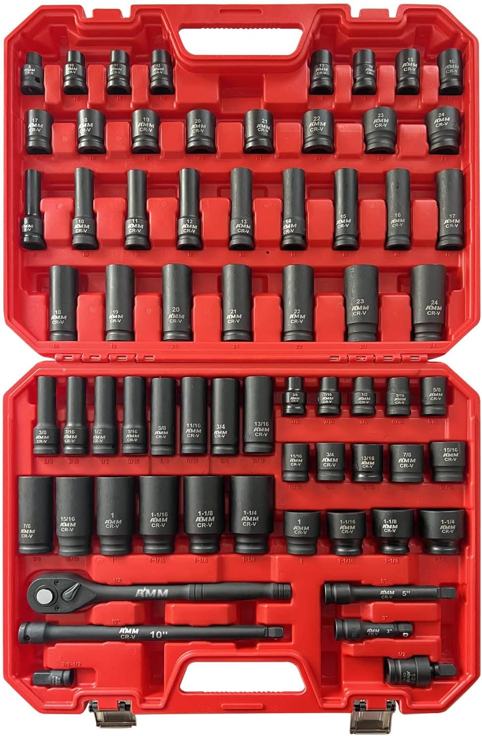 AMM 1/2-inch 66 Pieces Impact Socket Master Set, SAE & Metric from 5/16"-1-1/4",...