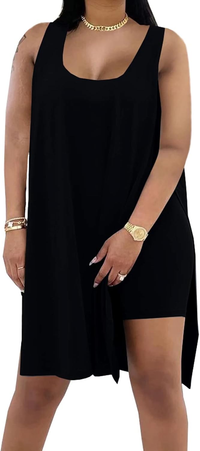 AXOSY Women's Plus Size 2 Piece Outfits, Special Sleeveless Tunic Tops and Bodyc...
