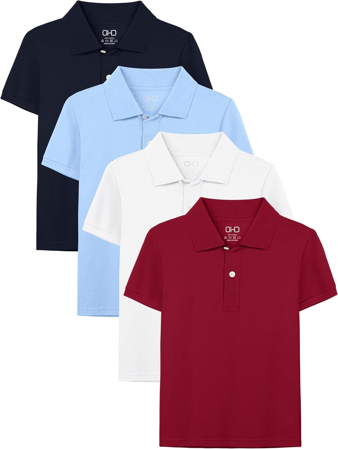 OHD 4 Pack Boys Polo Shirt Cotton School Uniform Polo Shirts for Boys Soft Kids...