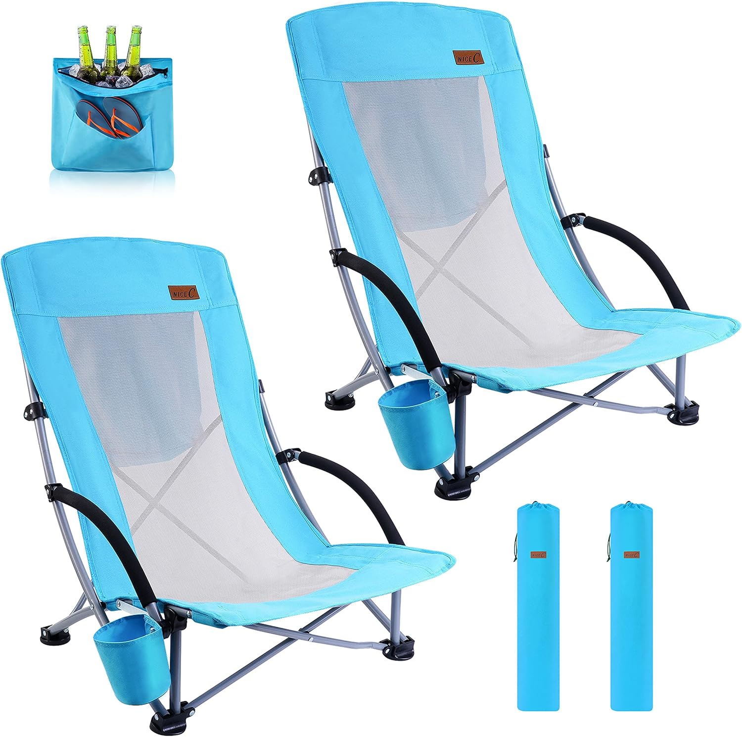 Nice C Beach Chair, Special Beach Chairs for Adults 2 Pack with Cooler, Unique C...