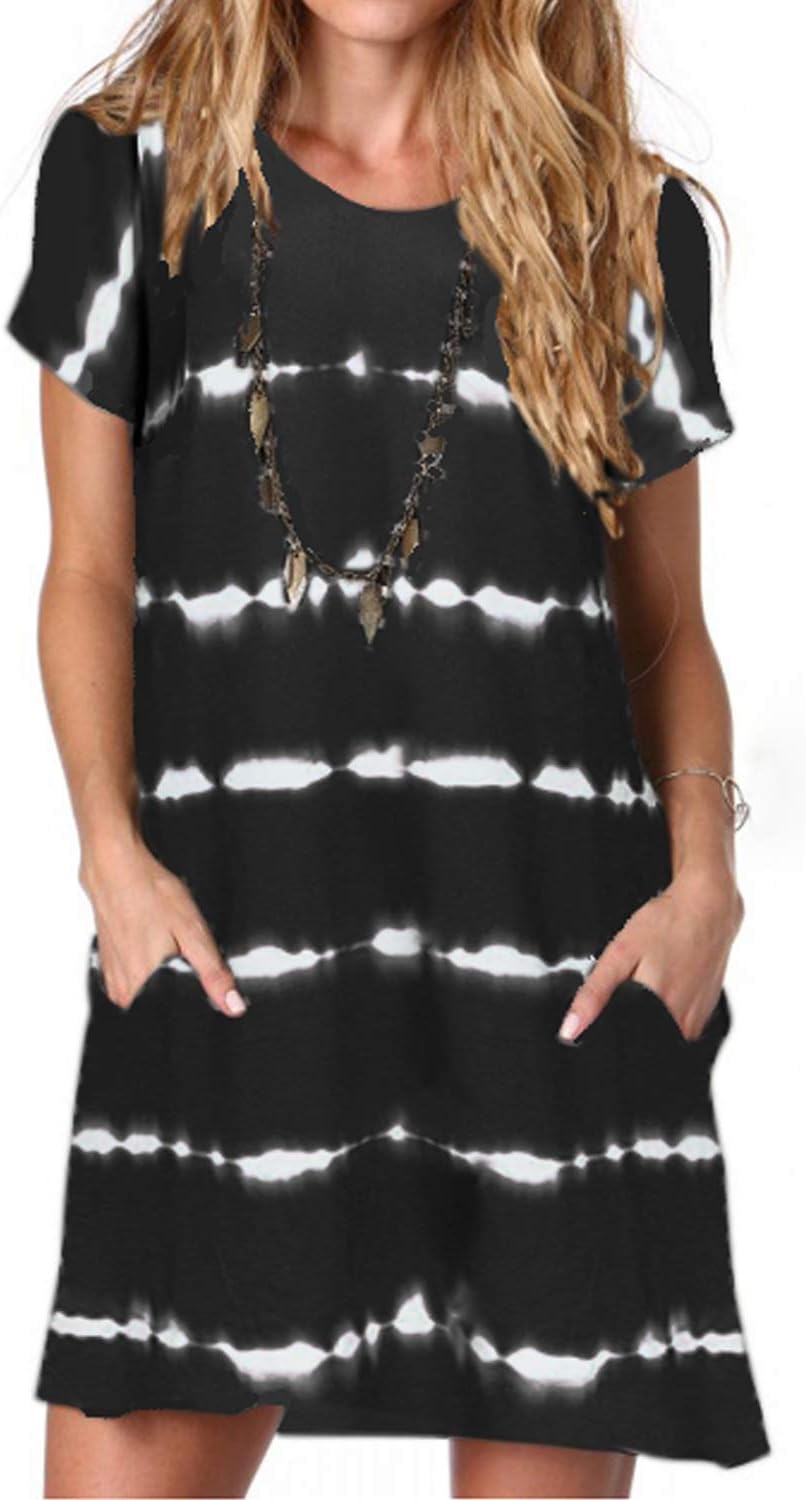 Alaster Women’s Casual Summer T Shirt Dress Loose Short Sleeve Tunic Dress with...