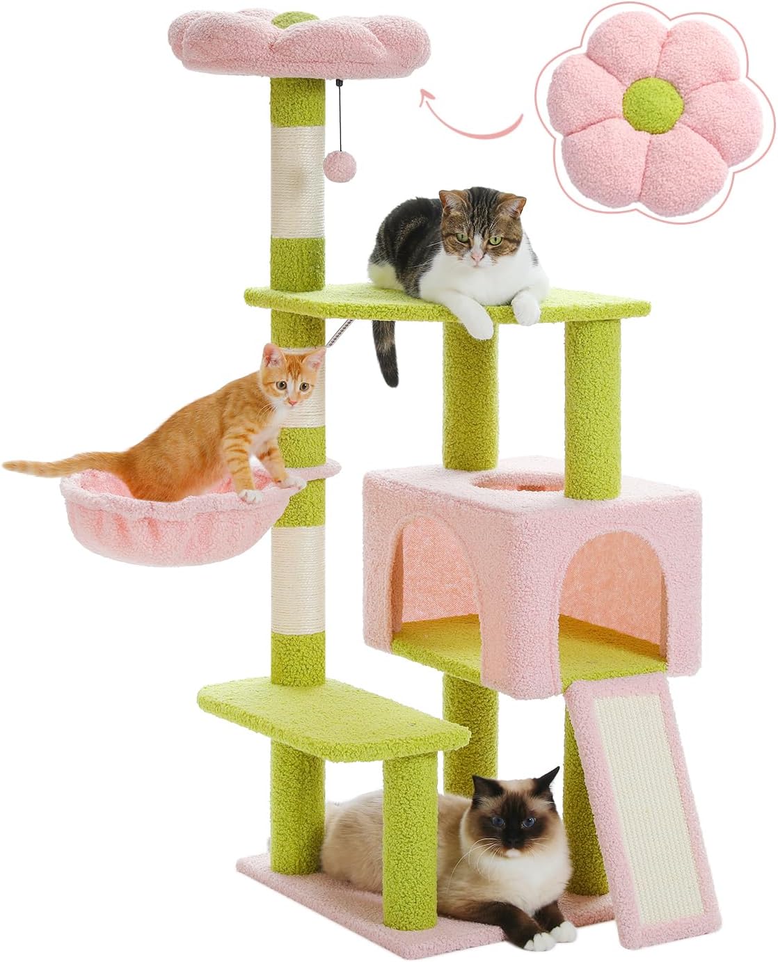 Flower Cat Tree 47.2", Special Cat Tower with Sisal Covered Scratching Posts, In...
