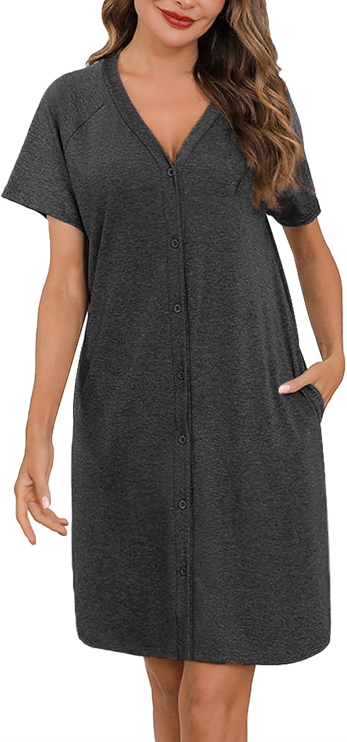 iClosam Women's Maternity Nightdress Button Down Nightgown Soft Cotton Breastfee...