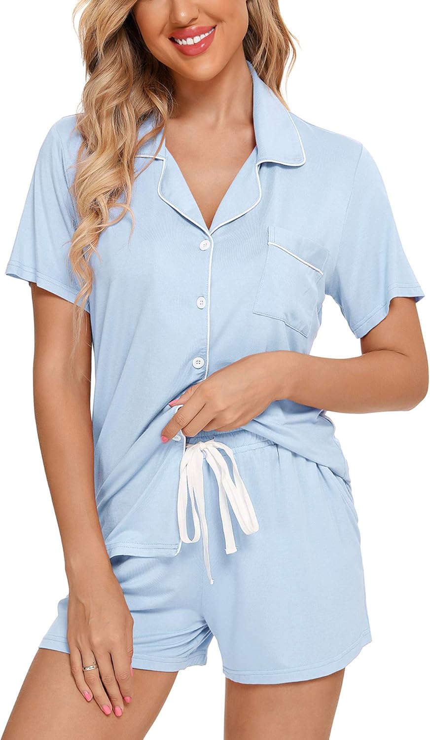 Senert Pajamas Set For Women Short Sleeve Sleepwear Soft Button Down Pjs Set Nig...