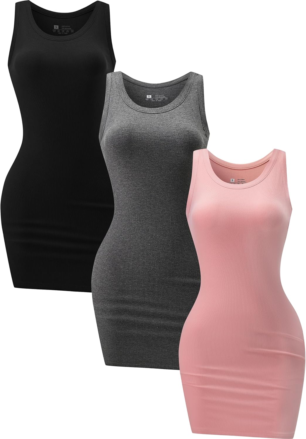 ChongBaiJia 3 Piece Womens Dress, Special Ribbed Scoop Neck Sleeveless Tank Dres...