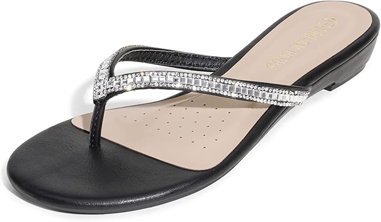 DREAM PAIRS Women's Fashion Rhinestones Design Slides Sandals 9 Black/03