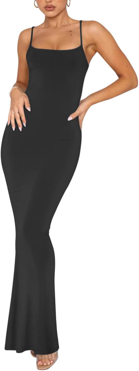 Elegant REORIA Women's Basic Sexy Lounge Slip Dress, Special Long Dress with Sle...