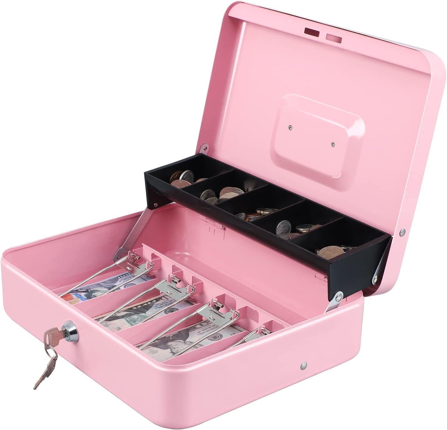xydled Cash Box with Money Tray and Key Lock,Tiere...