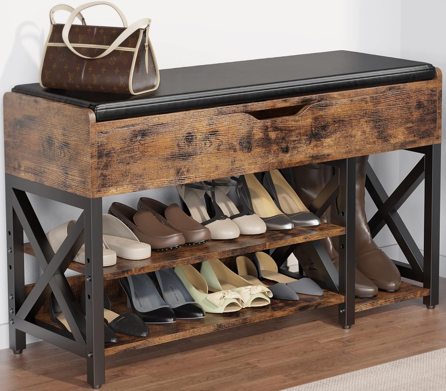Shoe Bench, Durable Lift Top Shoe Storage Bench, Special Adjustable Shelf Entryw...