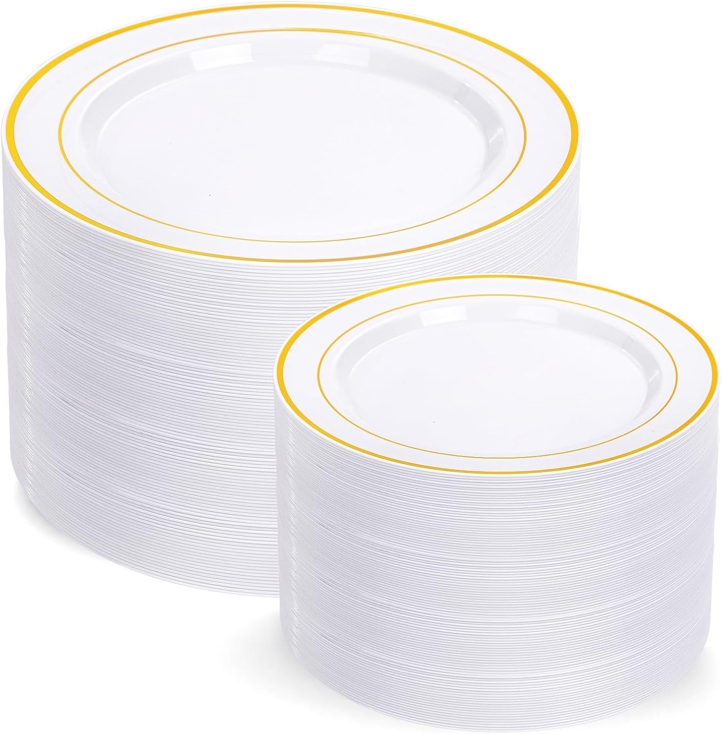 200 Pcs Gold Plastic Plates - Heavy Duty Disposable Party Plates, Gold Plates Di...