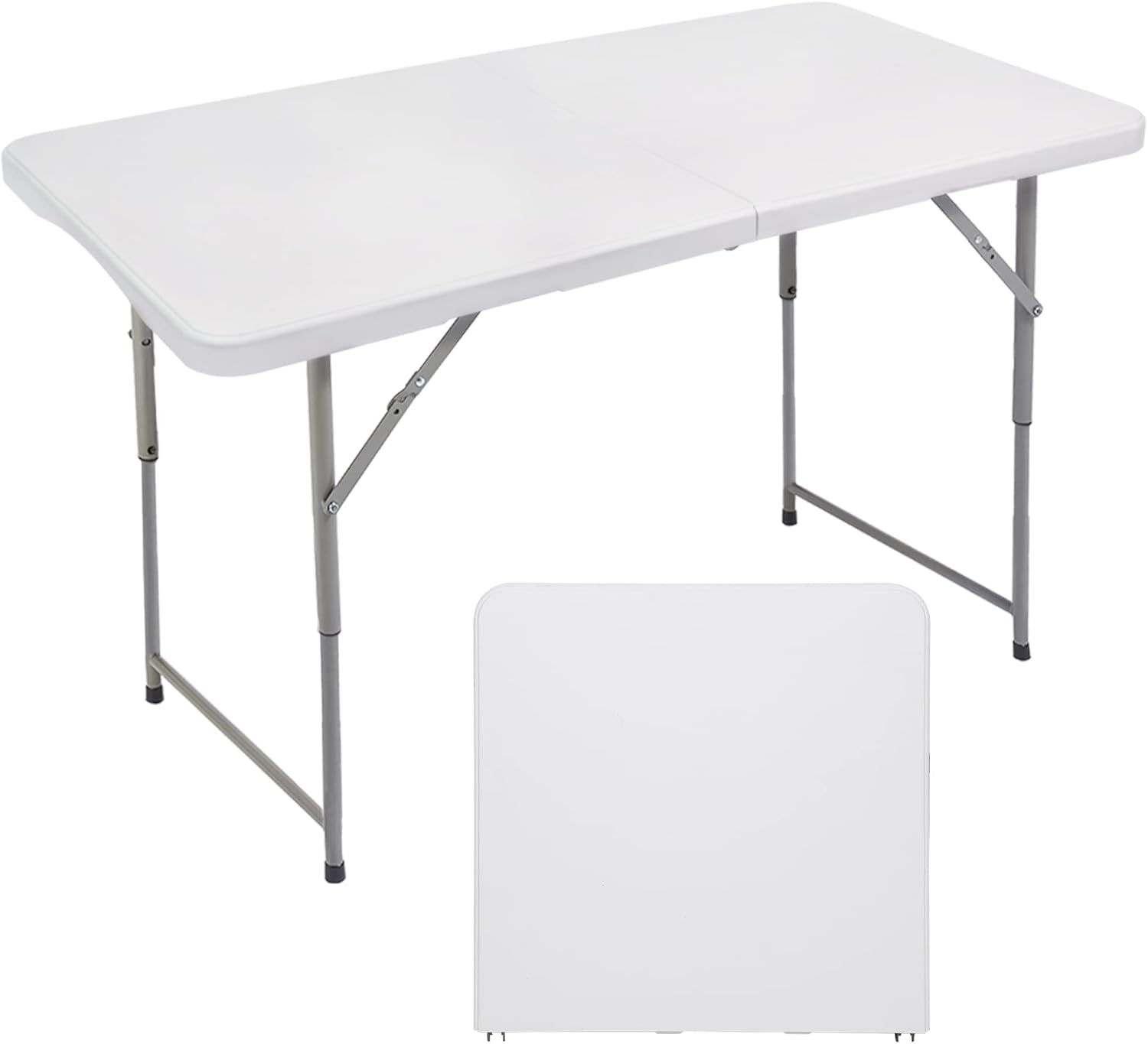 FORUP Folding Utility Table, 4ft Fold-in-Half Portable Plastic Picnic Party Dini...
