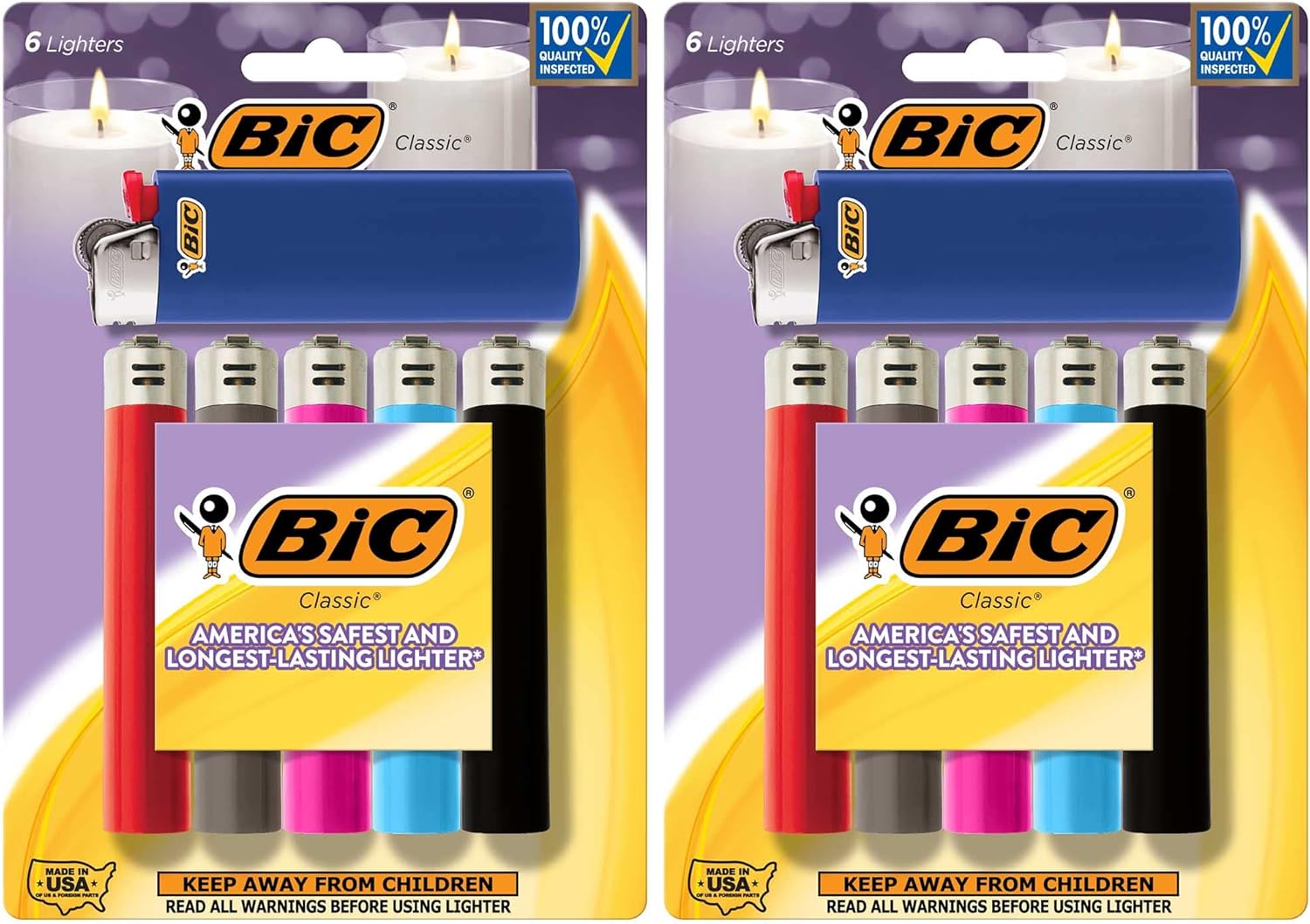 BIC Classic Lighters, Pocket Style, Lighter for Candles, Assorted Colors (Packag...