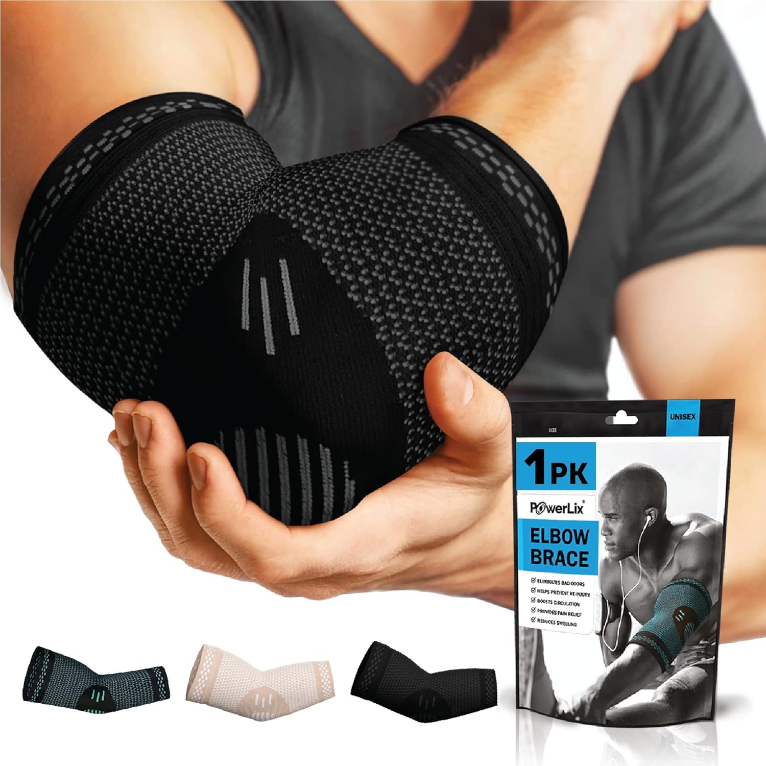 POWERLIX Elbow Orthopedic Brace Compression Support (Pair) - Elbow Sleeve for Te...