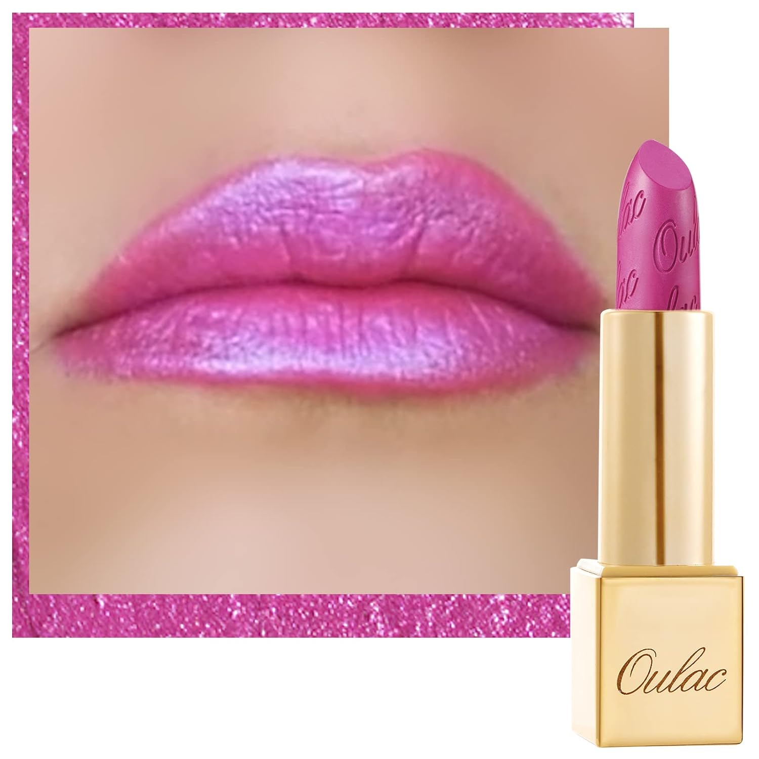 Oulac Pink Lipstick for Women with Metallic 3D Shine Lightweight Hydrating Formu...