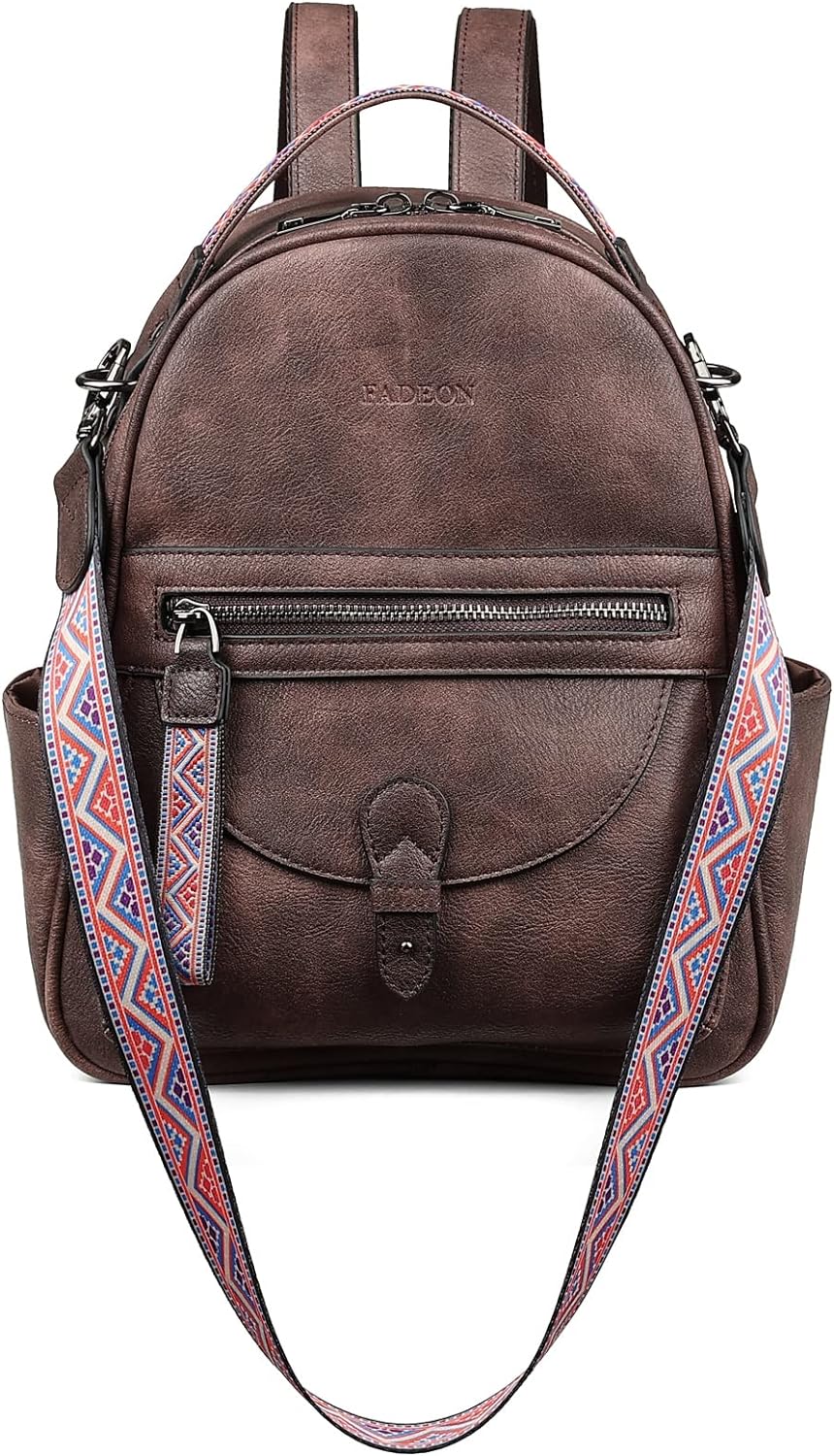 FADEON Mini Backpack Purse for Women, Designer Leather Cute Roomly Small Backpac...