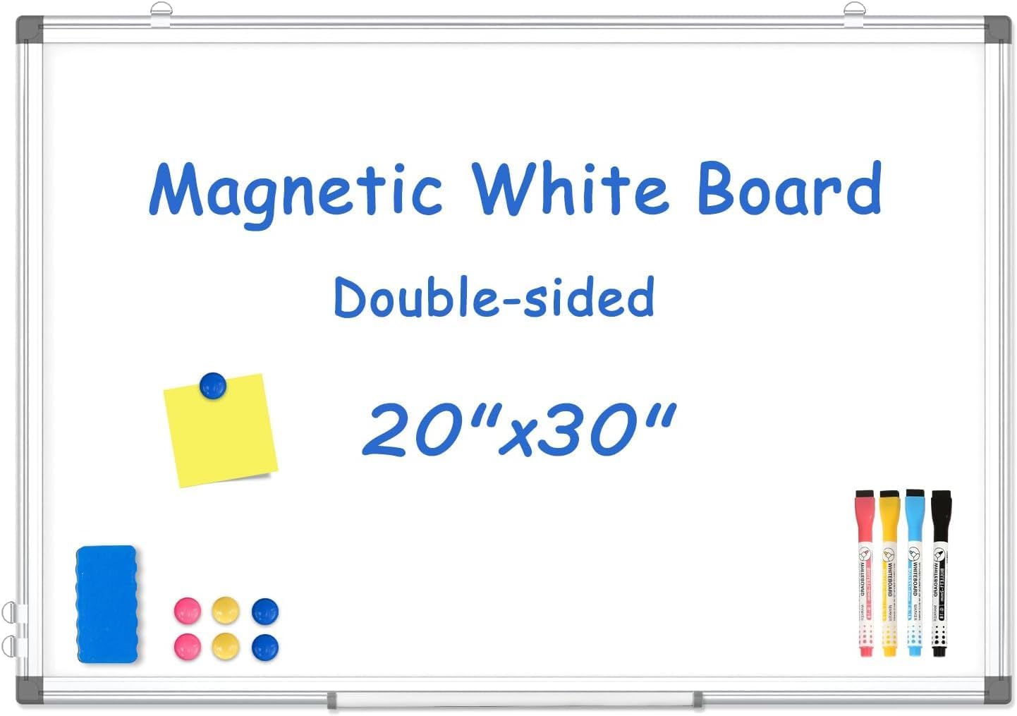 WALGLASS Double-Sided White Board 20" x 30", Dry Erase Board, Magnetic Whiteboar...
