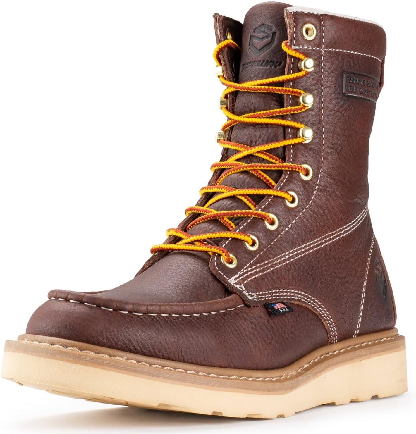 SUREWAY 8” Wedge Moc Toe Work Boots for Men - Soft Toe, Premium Full-Grain Leath...