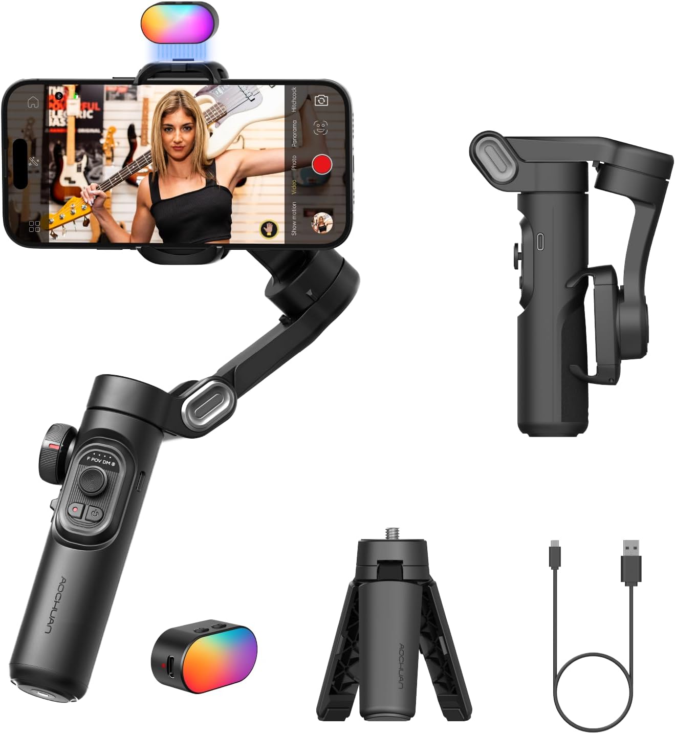Smartphone Gimbal 3-Axis Stabilizer for iPhone & Android, Magnetic Fill Light,Sm...