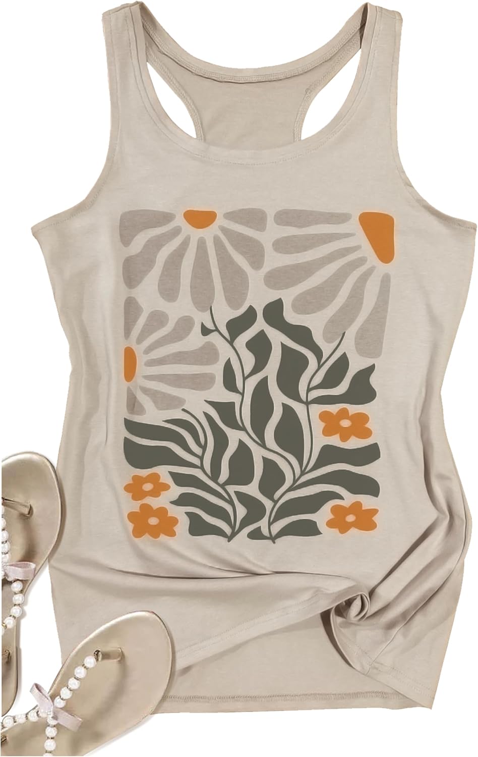 Womens Mandala Vintage Graphic Racerback Tank Tops Summer Casual Loose O-Neck Ta...