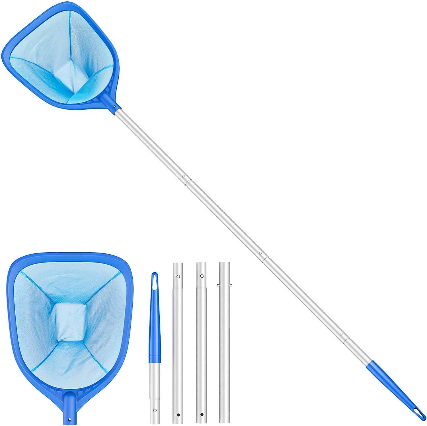 Swimming Pool Skimmer Net Total Length 57 inches, Leaf Rake Net with 4 Section T...