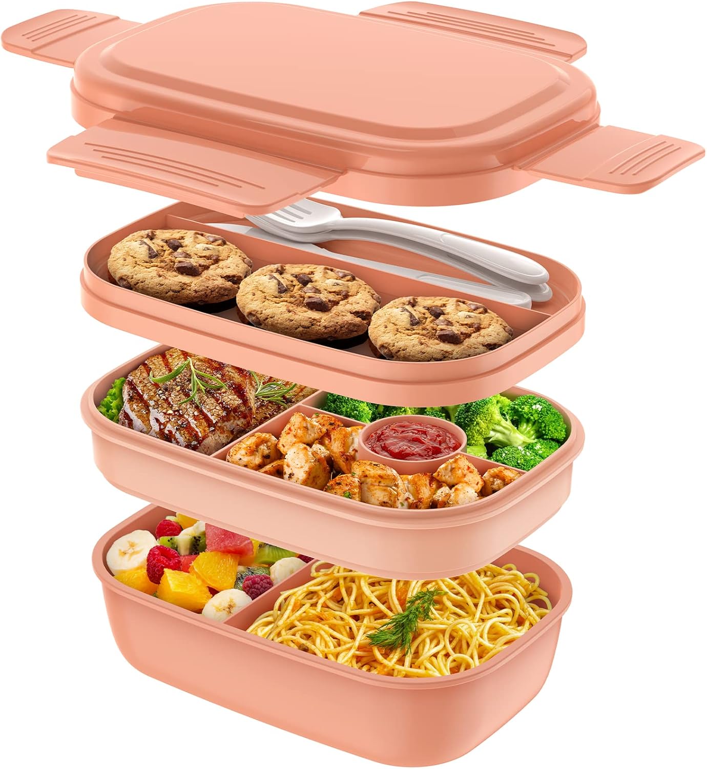 Bento Box Adult Lunch Box,3 Stackable Bento Lunch Containers for Adults/Kids, Mo...