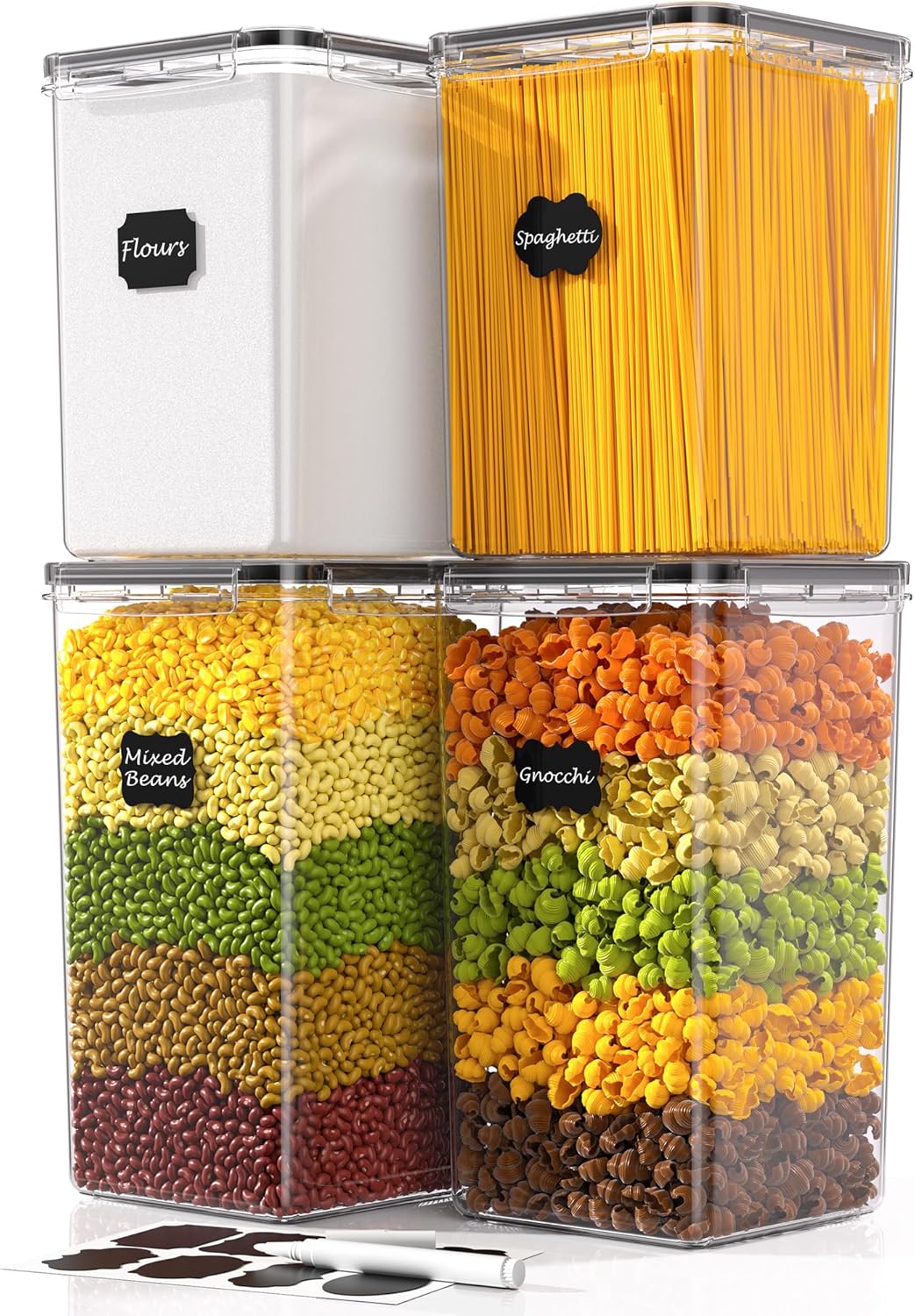 Large Food Storage Containers with Lids 6.8L/230oz, 4 PCS BPA-Free Plastic Stora...