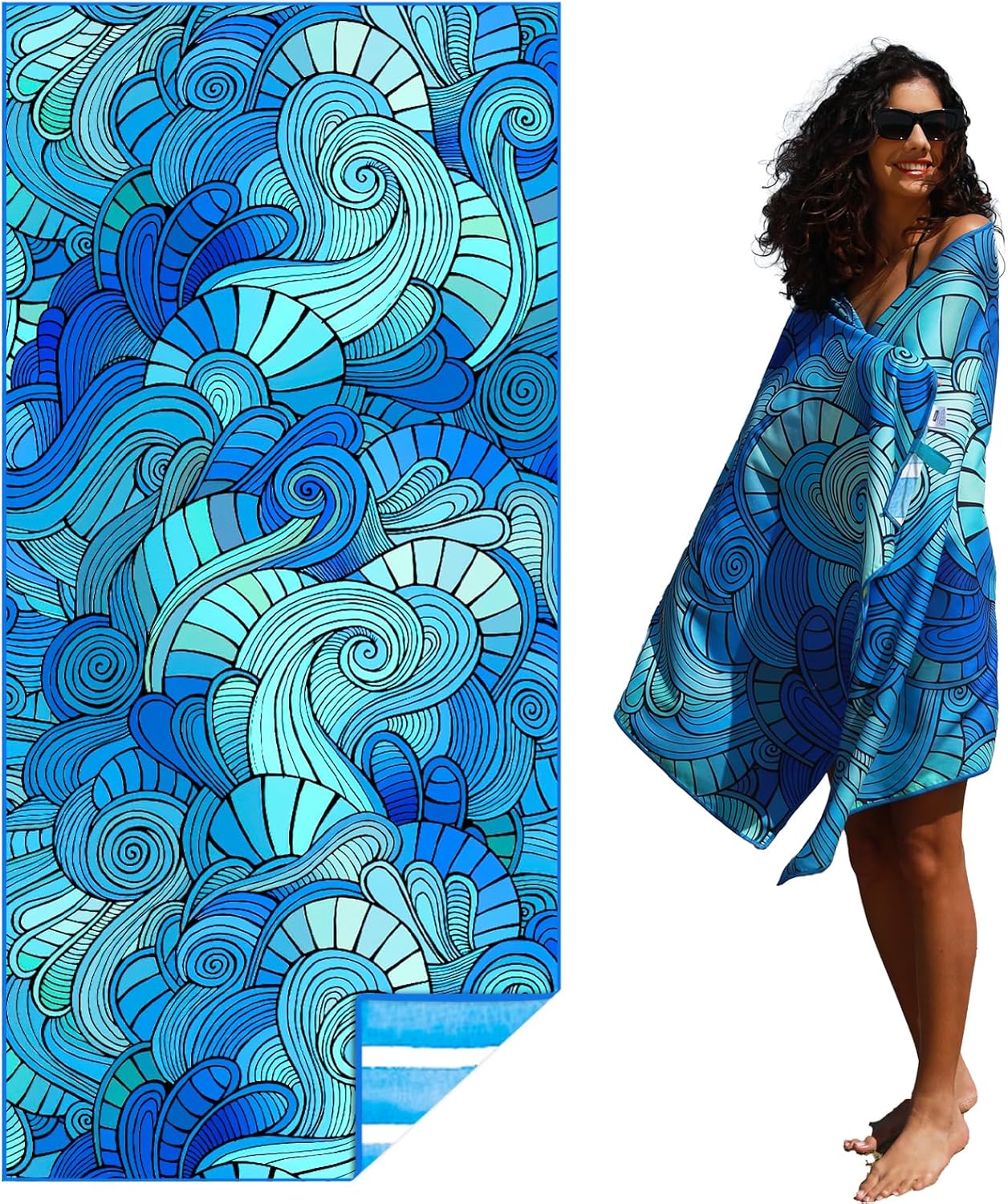 Microfiber Thin Lightweight Beach Towel, Special Sand Free Quick Dry Absorbent C...