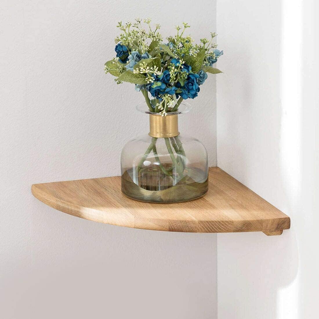 GIEANOO Corner Shelf, 7inch Solid Oak Wood Floating Corner Shelf Wall Mount Roun...