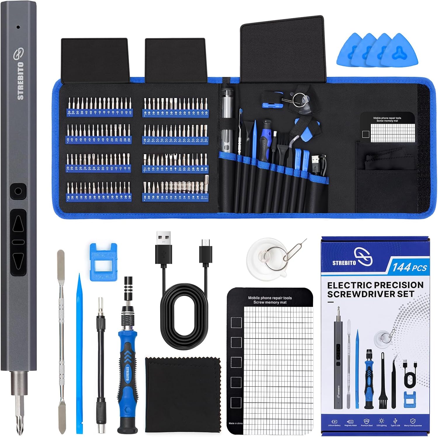 STREBITO Mini Electric Screwdriver, 144-Piece Electric Precision Screwdriver Set...