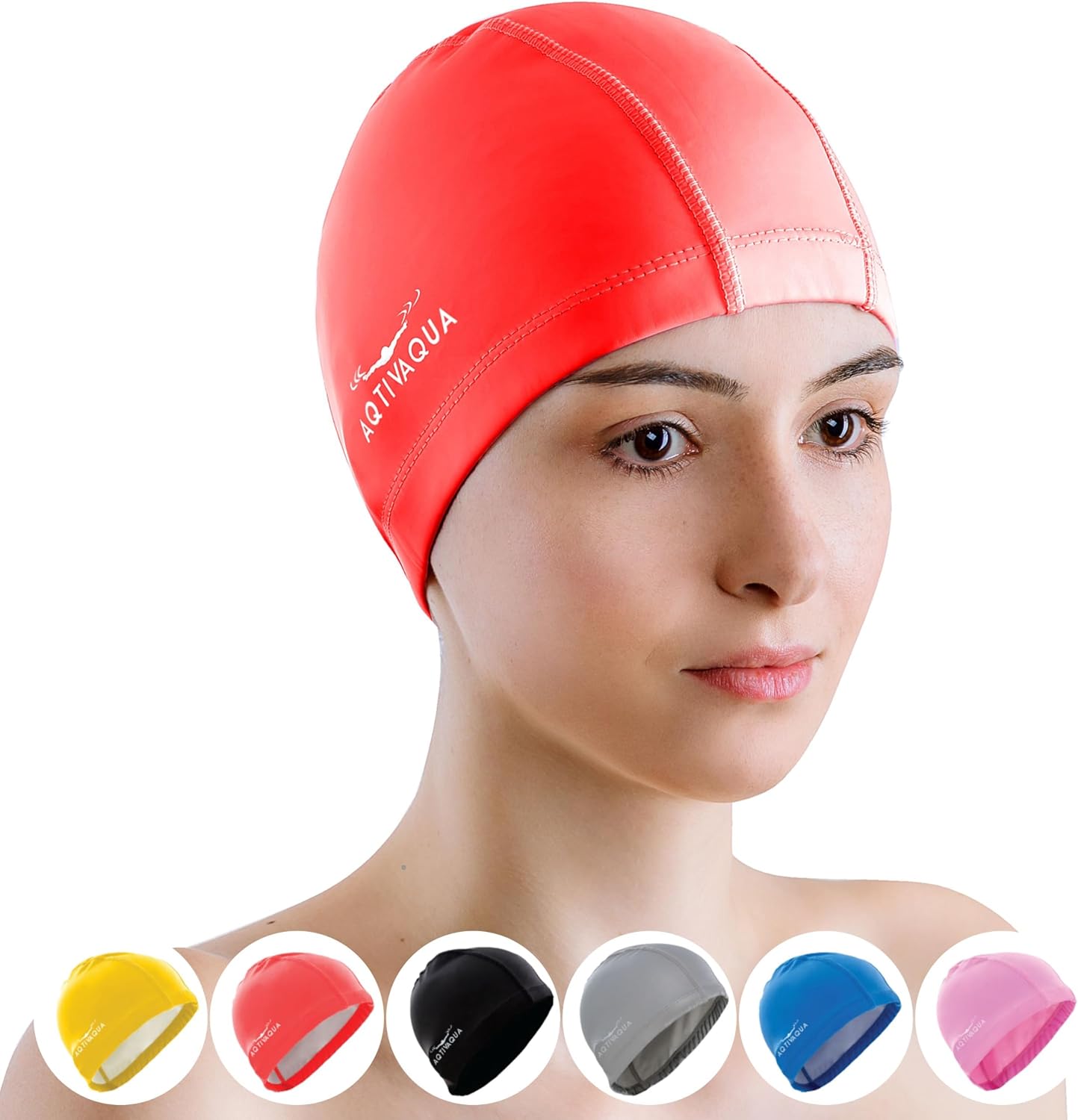 AqtivAqua Swimming Cap for Adults and Kids — Soft and Elastic Spandex with Prote...