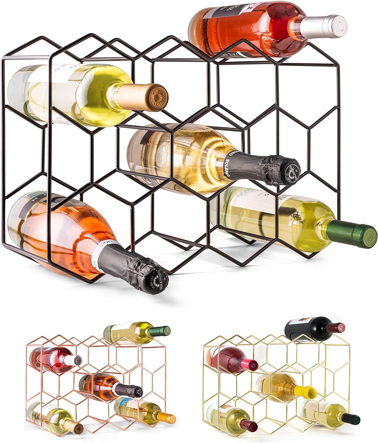 Gusto Nostro Countertop Wine Rack, Special 14 Bottle Freestanding Modern Black M...