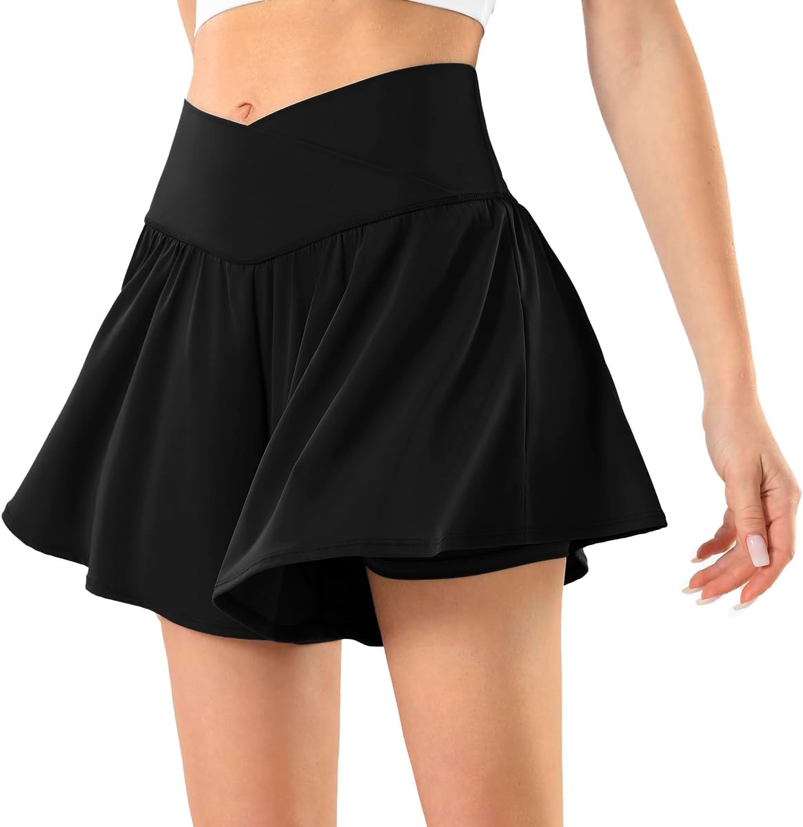 Maxbee Womens Tennis Skorts with Pockets Crossover High Waisted Athletic Shorts...