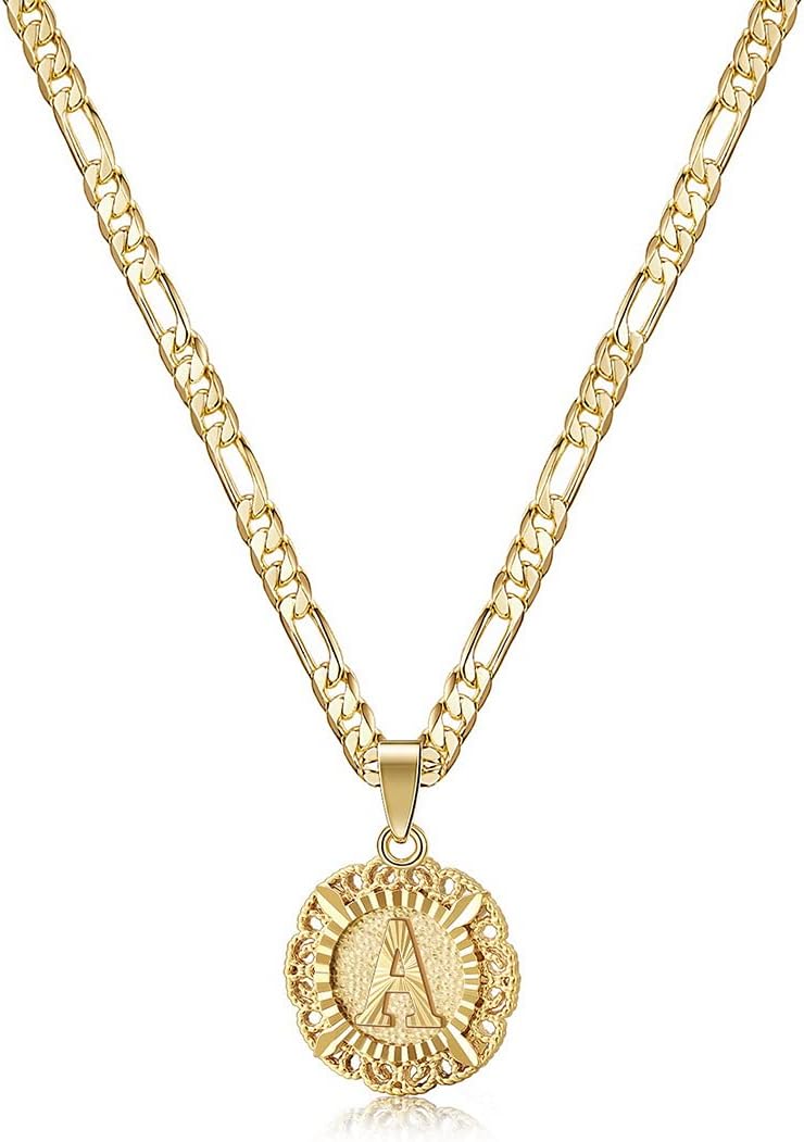 KissYan Initial Necklace for Women,14K Gold Plated Round Letter Pendant Necklace...