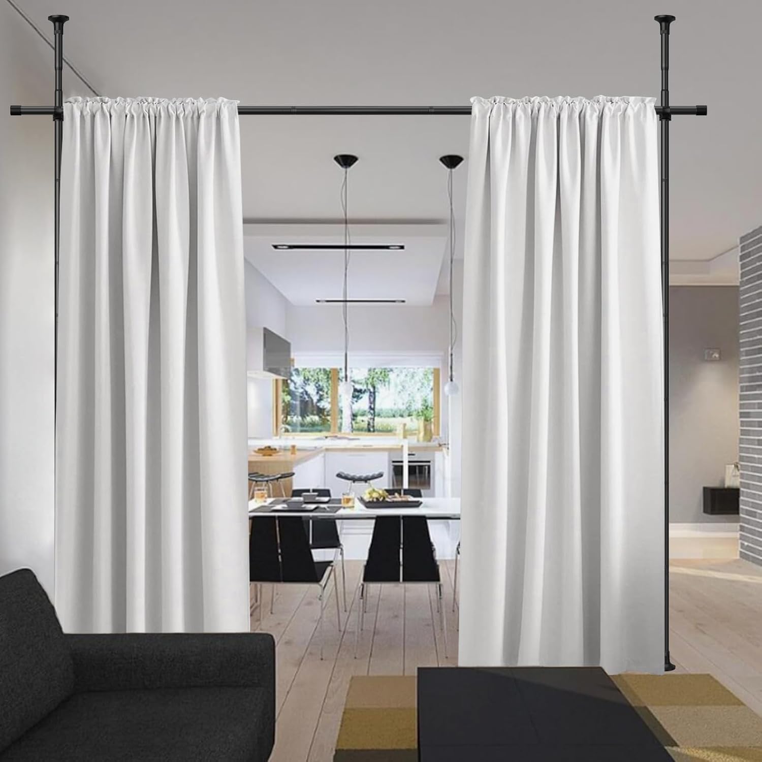 Room Divider Curtain Rod, No Drilling curtain divider for Room Separation, 48 to...
