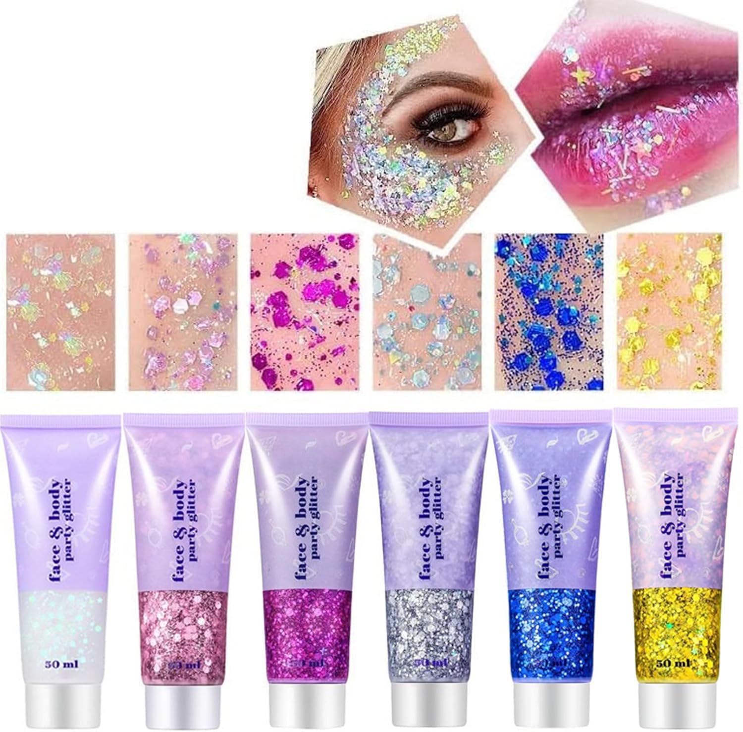 Go Ho 6 Colors Body Glitter Gel, Face Glitter Festival Sequins Shimmer Eyeshadow...