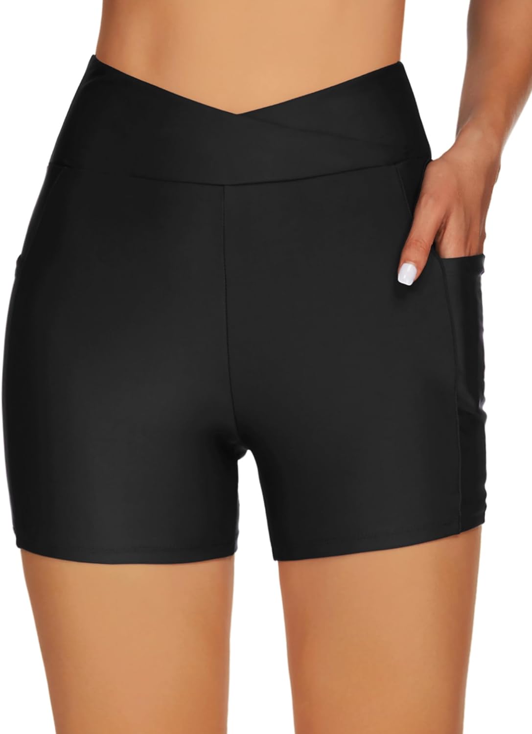 Tournesol Women's Swim Shorts, Premium 4" High Waisted Swimwear, Unique Cross Wa...
