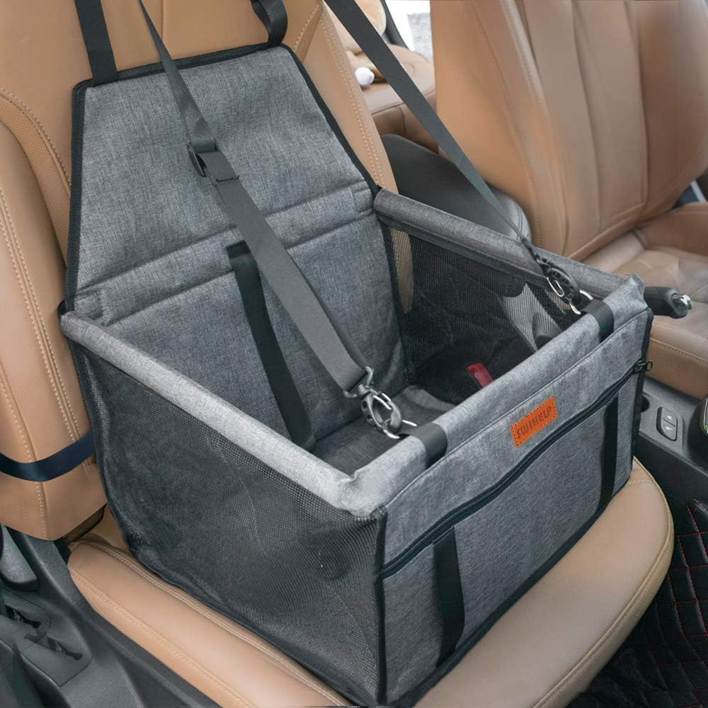 SWIHELP Pet Car Booster Seat Travel Carrier Cage, Oxford Breathable Folding Soft...