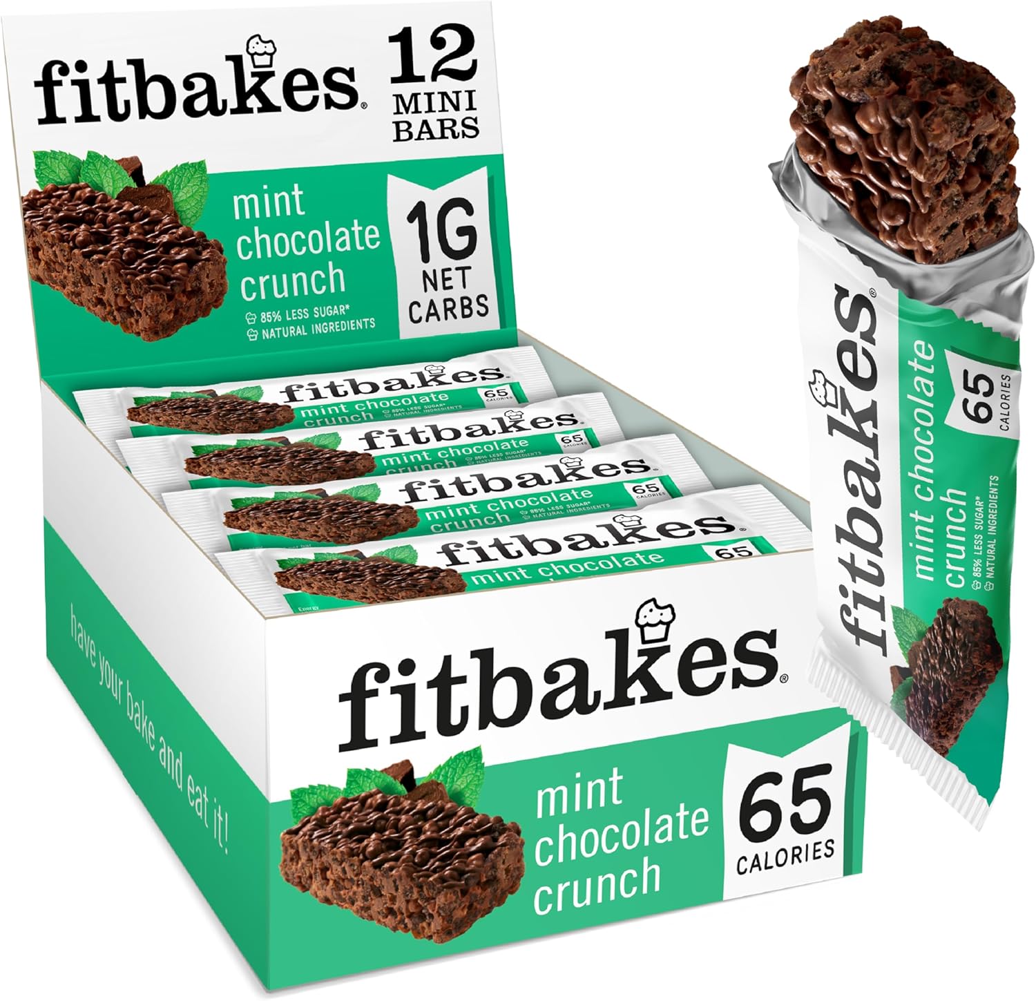 Fitbakes : 65 Calories Mini Mint Chocolate Keto Bars (12x19g) Diabetic Chocolate...