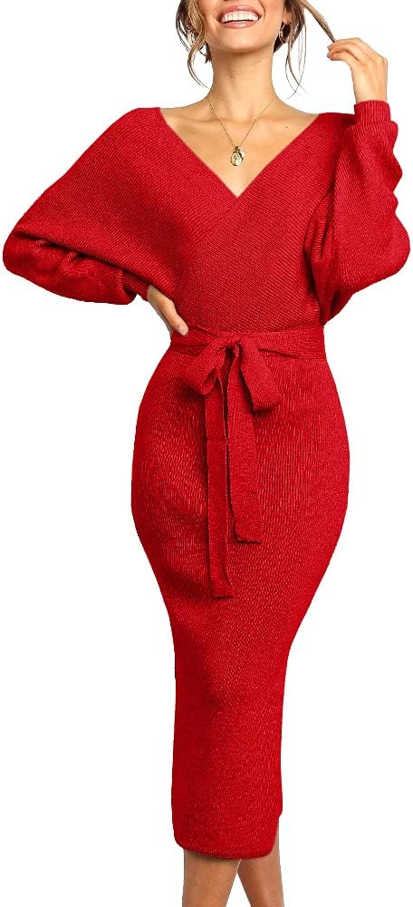 Chang Yun Women's Long Maxi Sweater Dresses Sexy Wrap Batwing V Neck Slit Open B...