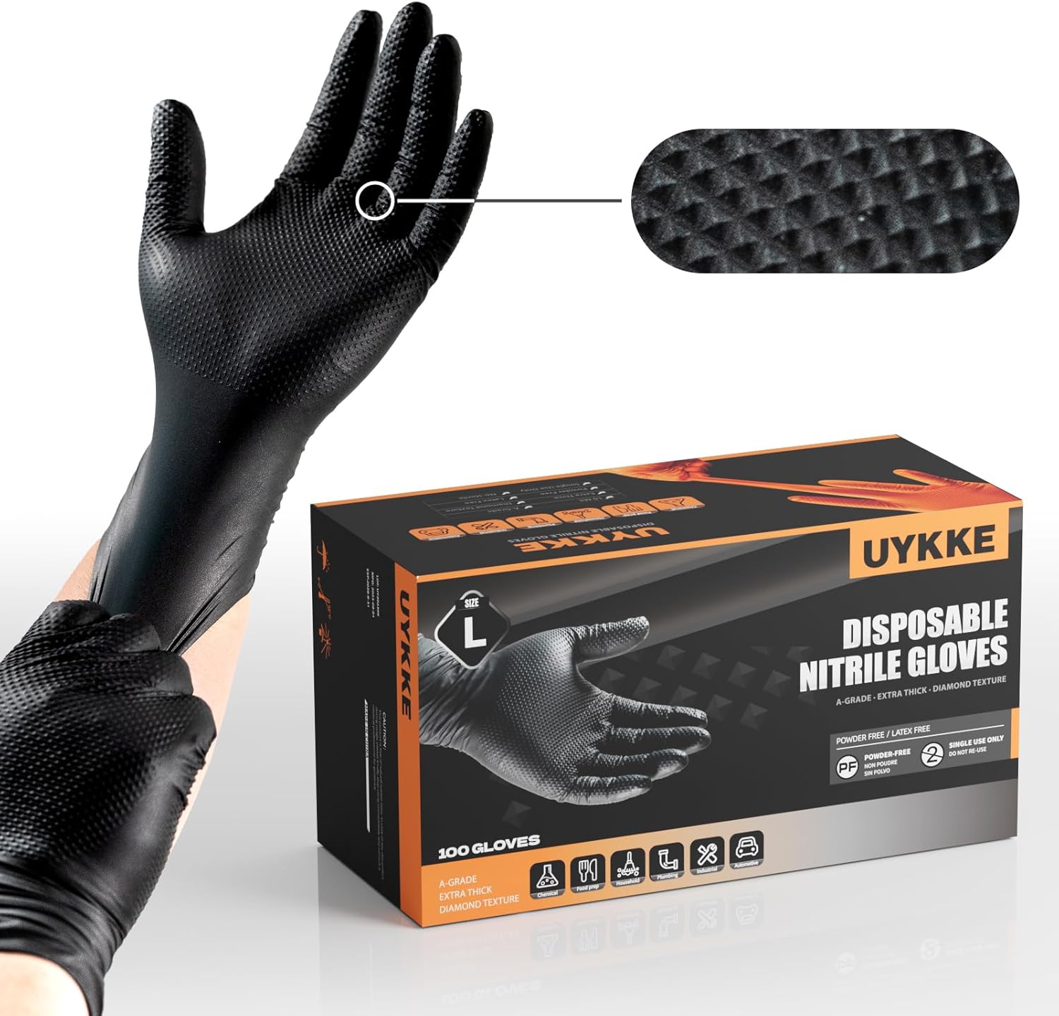 10mil Nitrile Gloves Thick,Industrial Disposable Gloves with Diamond Textured,He...