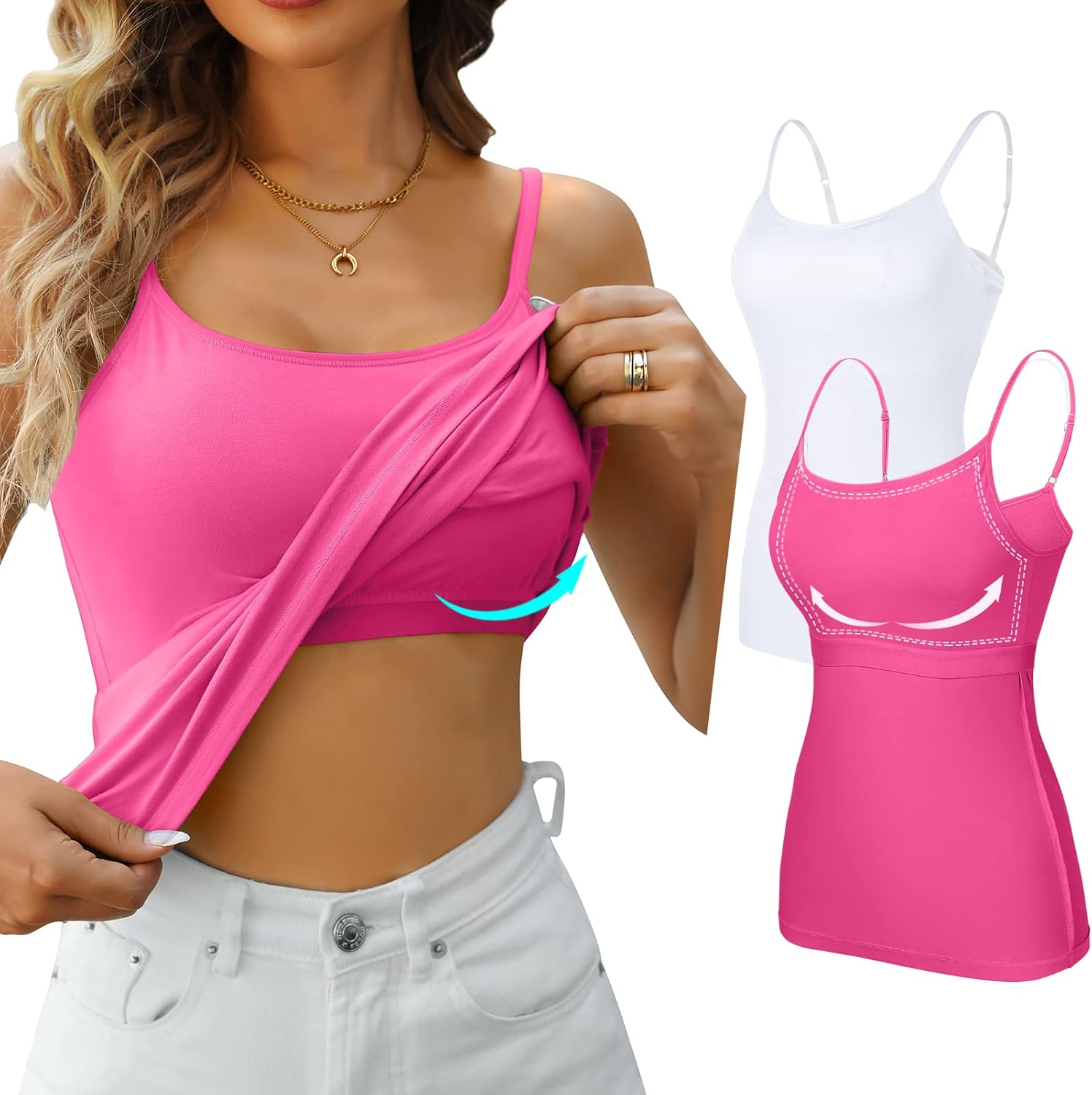 V FOR CITY Cotton Shelf Bra Camisoles Top for Women Adjustable Spaghetti Strap T...