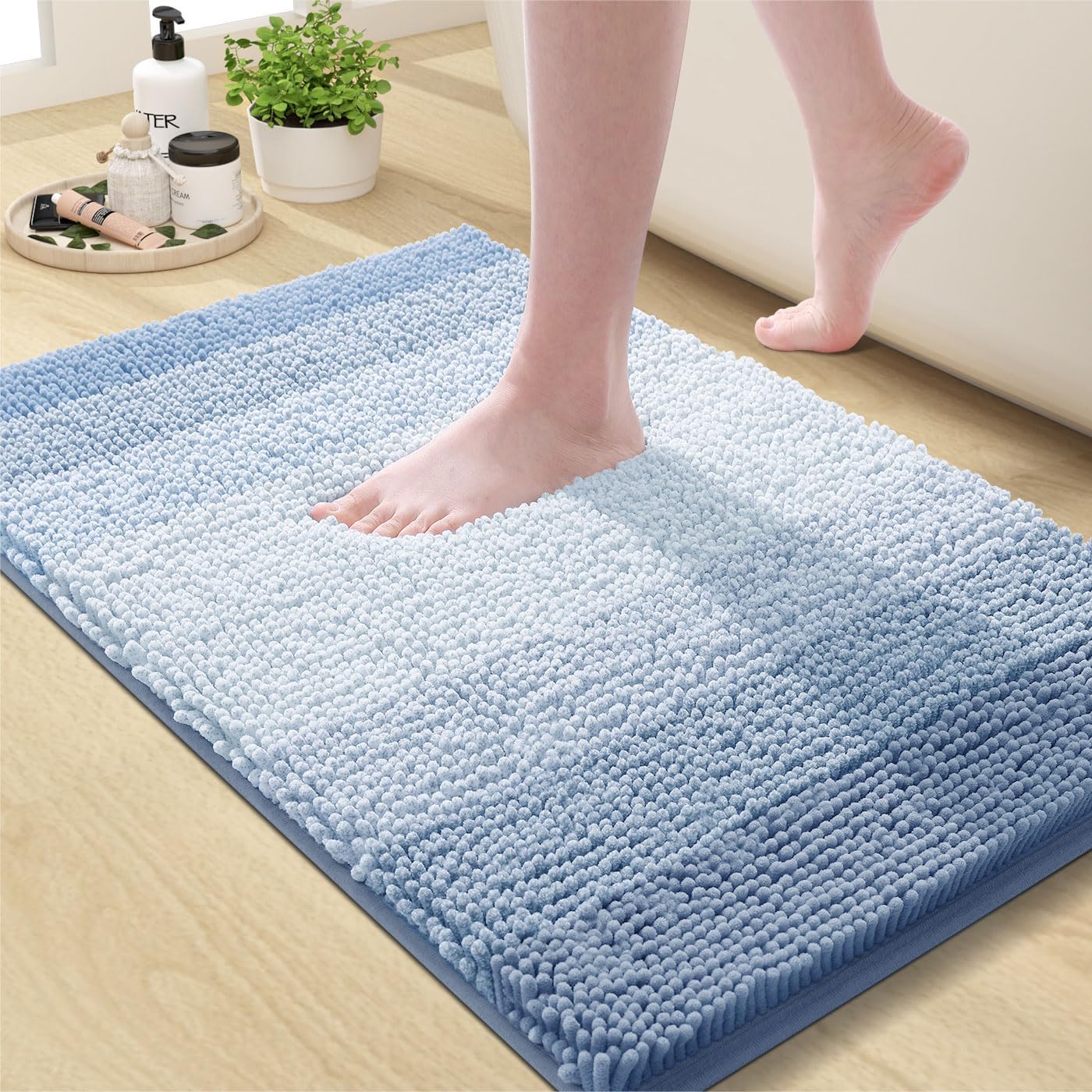 OLANLY Bathroom Rug, Unique Extra Soft Chenille Thick Absorbent Shaggy Mat, Affo...