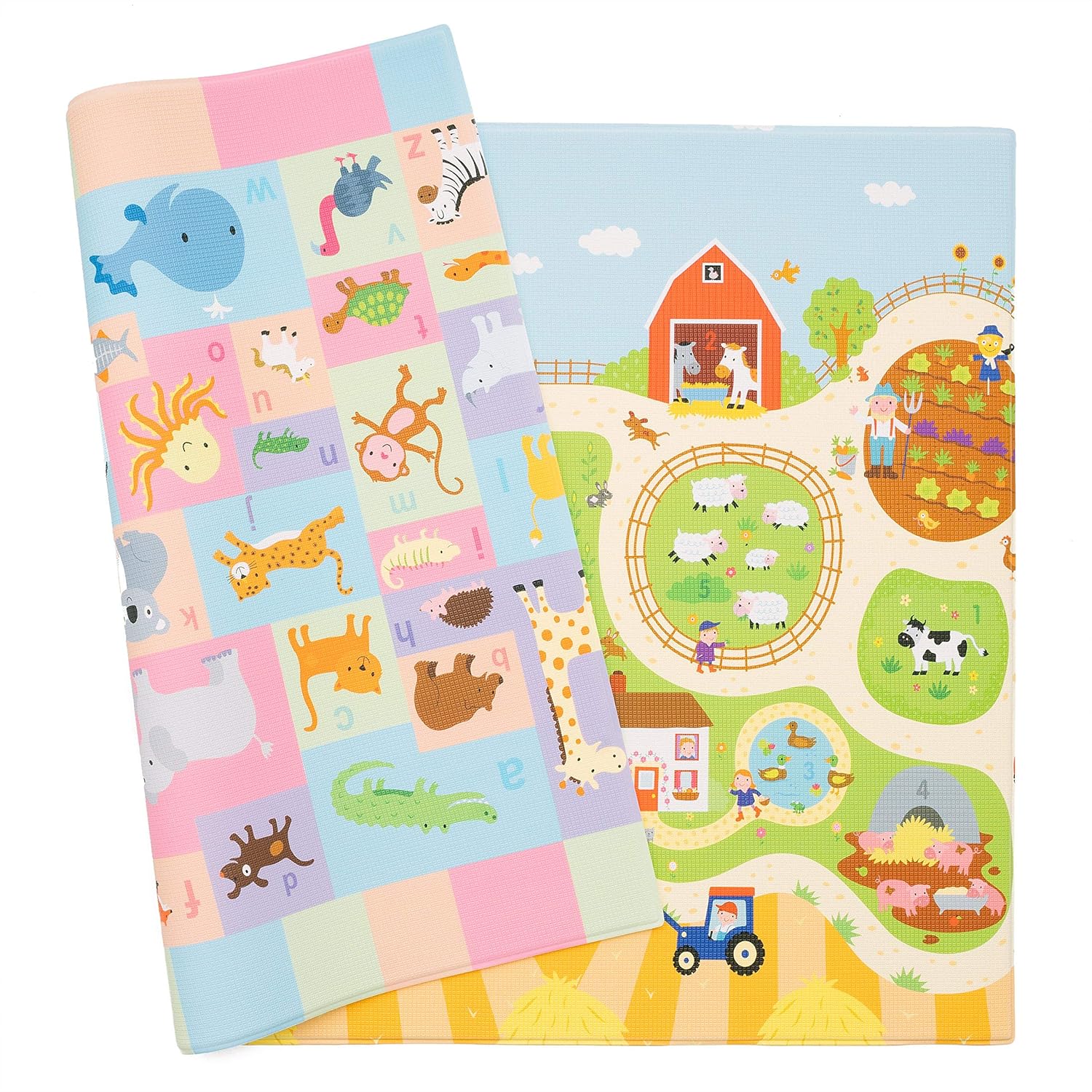 Baby Care Play Mat, Original Playful Busy Farm One-Piece Reversible Rollable Mat...
