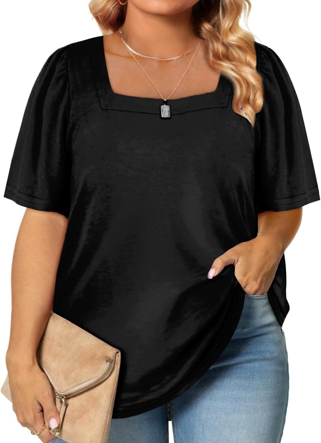 Eytino Womens Plus Size Tops, Special Casual Summer Square Neck, Unique Puff Sle...